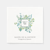 Serviette En Papier Élégant Mariage de monogramme Eucalyptus (Devant)