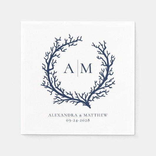 Serviette En Papier Élégant Mariage de Monogramme Nautique Plage (Devant)
