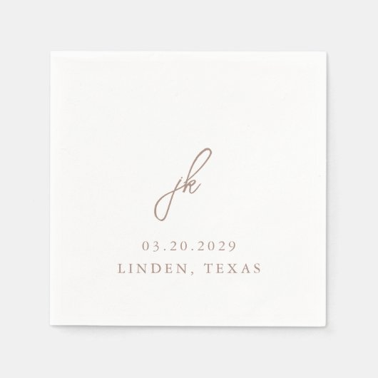 Serviette En Papier Élégant Mariage de Monogramme Neutre Terre (Devant)
