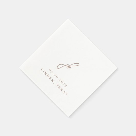 Serviette En Papier Élégant Mariage de Monogramme Neutre Terre (Coin)