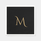 Serviette En Papier Élégant Mariage de monogramme noir (Devant)