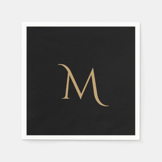 Serviette En Papier Élégant Mariage de monogramme noir (Devant)
