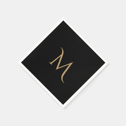 Serviette En Papier Élégant Mariage de monogramme noir (Coin)