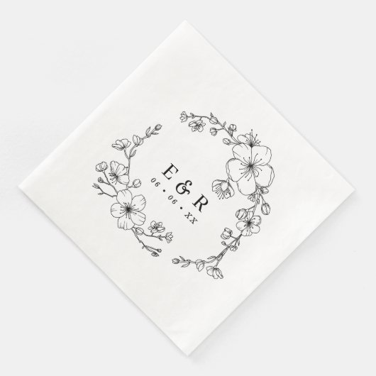 Serviette En Papier Élégant Mariage de monogramme noir et blanc (Coin)