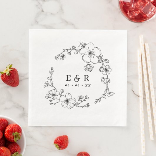Serviette En Papier Élégant Mariage de monogramme noir et blanc (En situation)