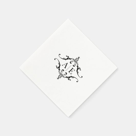 Serviette En Papier Élégant Mariage de monogramme noir et blanc (Coin)