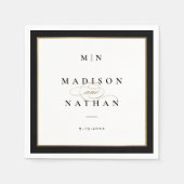 Serviette En Papier Élégant Mariage de monogramme noir et or (Devant)