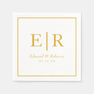 Serviette En Papier Élégant Mariage de Monogramme Or