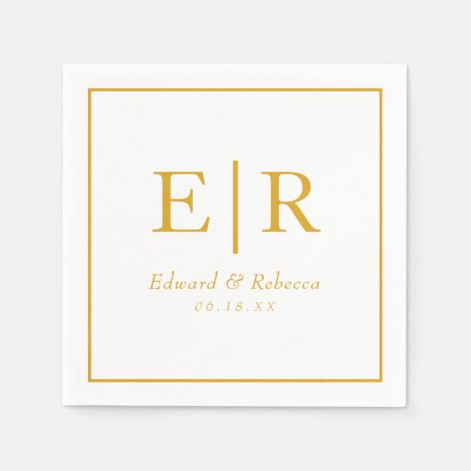 Serviette En Papier Élégant Mariage de Monogramme Or (Devant)