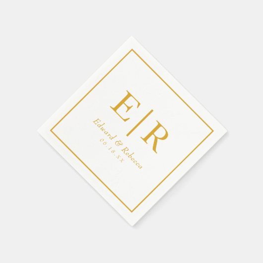 Serviette En Papier Élégant Mariage de Monogramme Or (Coin)