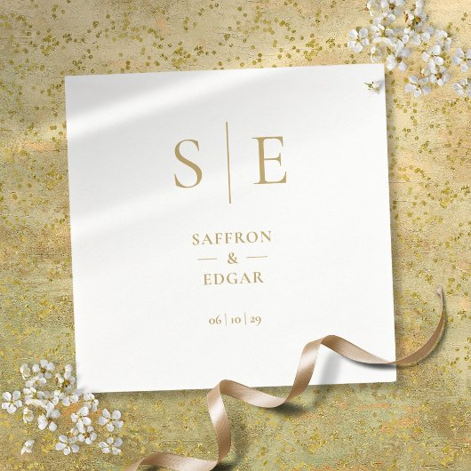Serviette En Papier Élégant Mariage de Monogramme Or Moderne