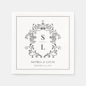 Serviette En Papier Élégant Mariage de monographie baroque (Devant)