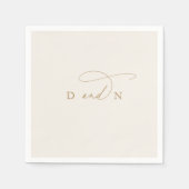 Serviette En Papier Élégant Mariage de monographie en ivoire et or (Devant)