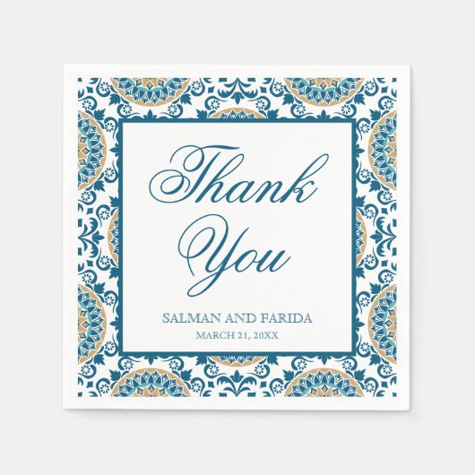 Serviette En Papier Élégant Mariage de mosaïque bleu persan (Devant)