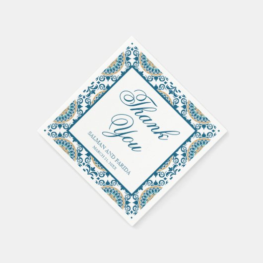 Serviette En Papier Élégant Mariage de mosaïque bleu persan (Coin)