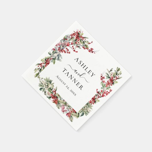 Serviette En Papier Élégant Mariage de Noël Botanique d'hiver (Coin)