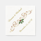 Serviette En Papier Élégant Mariage de Noël Red Holly (Devant)