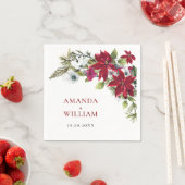 Serviette En Papier Élégant Mariage de Noël Rouge Poinsettia (En situation)