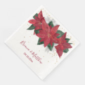Serviette En Papier Élégant Mariage de Noël rouge Poinsettia (Coin)