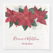 Serviette En Papier Élégant Mariage de Noël rouge Poinsettia (Devant)