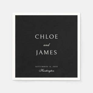 Serviette En Papier Élégant Mariage de Noms Noirs Classique