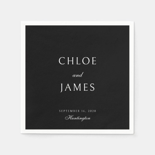 Serviette En Papier Élégant Mariage de Noms Noirs Classique (Devant)