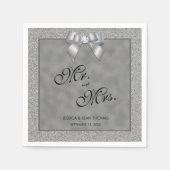 Serviette En Papier Élégant Mariage de Parties scintillant argent et é (Devant)