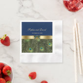 Serviette En Papier Elégant Mariage de Peacock Bleu Marine Gold (En situation)