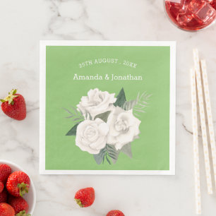 Serviette En Papier Élégant Mariage de Pistachio vert et blanc