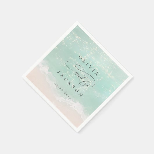 Serviette En Papier Élégant mariage de plage océanique pétillant abstr (Coin)