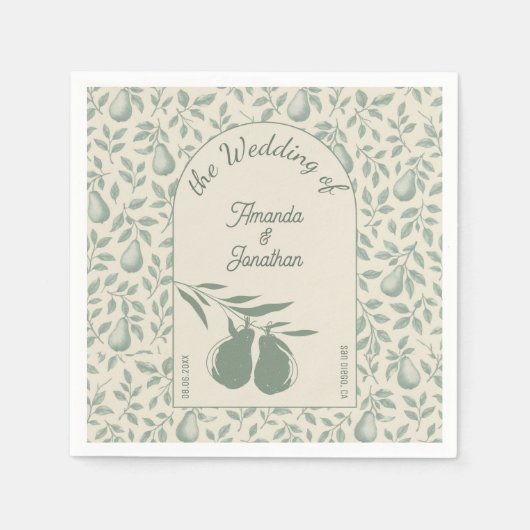 Serviette En Papier Élégant Mariage de poire verte (Devant)