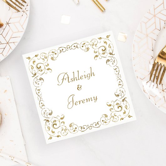 Serviette En Papier Élégant Mariage de remplissage de script or