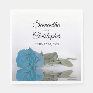 Serviette En Papier Élégant Mariage de Rose bleu turquoise à longue ti