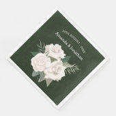 Serviette En Papier Élégant Mariage de roses blanches et vertes d'oliv (Coin)