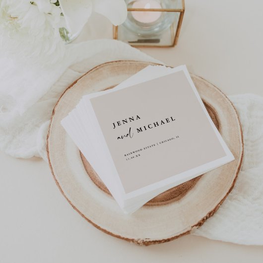 Serviette En Papier Élégant Mariage de script beige