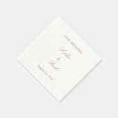 Serviette En Papier Élégant Mariage de script beige doré (Coin)