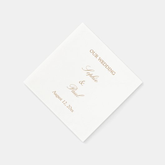 Serviette En Papier Élégant Mariage de script beige doré (Coin)