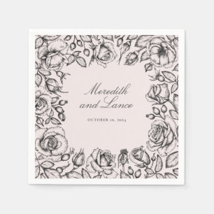 Serviette En Papier Élégant Mariage de script de cadre floral