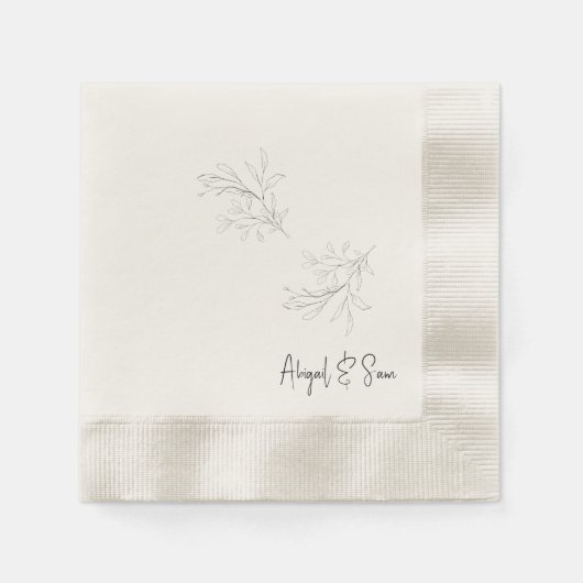 Serviette En Papier Élégant Mariage de script de feuillage (Devant)