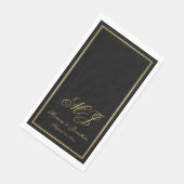 Serviette En Papier Élégant Mariage de script de monogramme d'or noir (Coin)