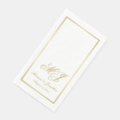 Serviette En Papier Élégant Mariage de script de monogramme or blanc (Coin)