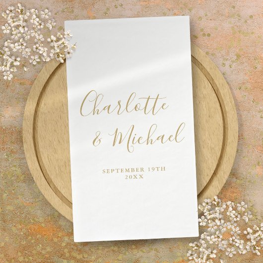 Serviette En Papier Élégant Mariage de script de signature or
