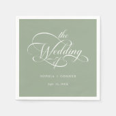 Serviette En Papier Élégant Mariage de script élégant Sage Vert (Devant)