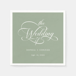 Serviette En Papier Élégant Mariage de script élégant Sage Vert