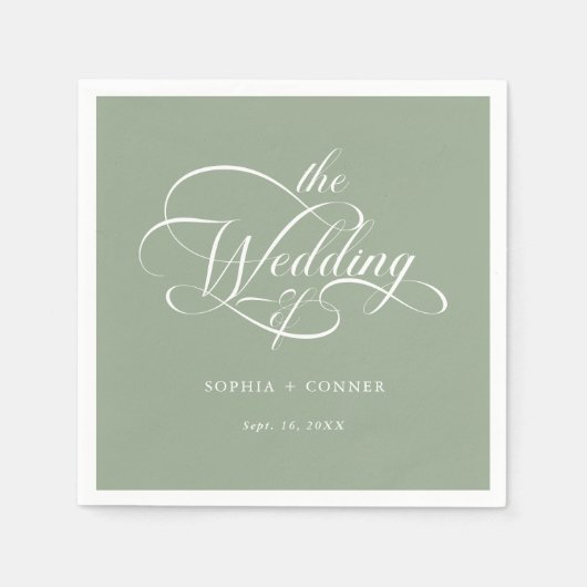 Serviette En Papier Élégant Mariage de script élégant Sage Vert (Devant)