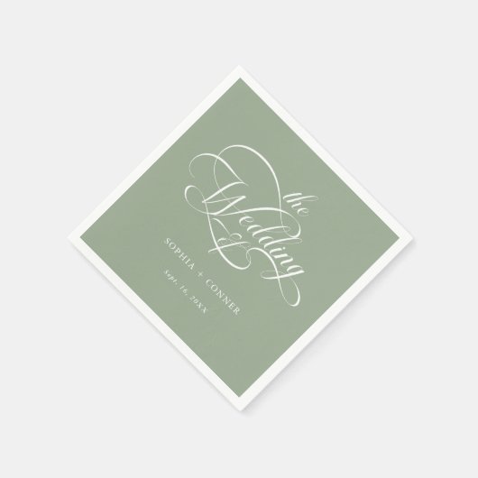 Serviette En Papier Élégant Mariage de script élégant Sage Vert (Coin)