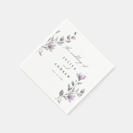 Serviette En Papier Élégant mariage de script floral aquarelle (Coin)