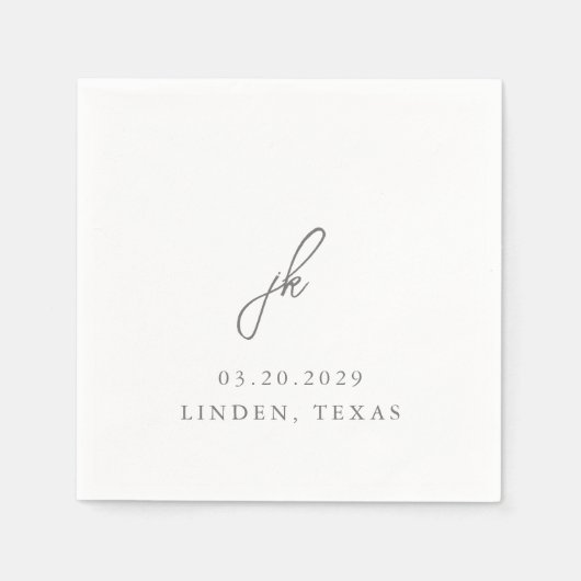 Serviette En Papier Élégant Mariage de script gris (Devant)