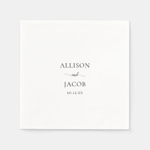 Serviette En Papier Élégant Mariage de script noir