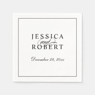 Serviette En Papier Élégant Mariage de script noir et blanc